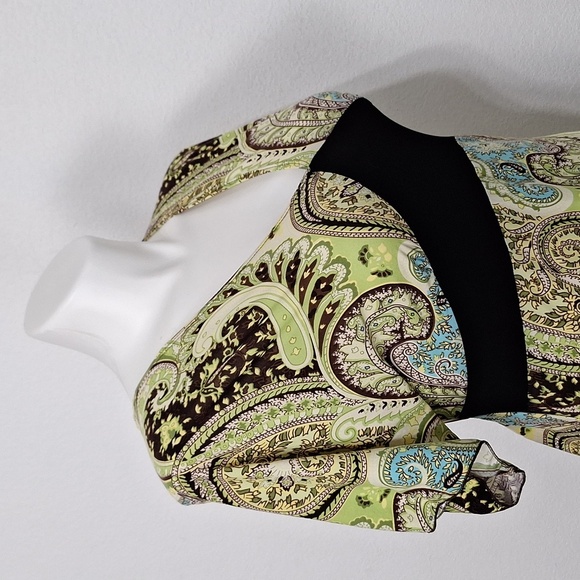 Jessi L Green Black Paisley Print Tie Back Y2K Fairy Babydoll Blouse Size 1X - Picture 10 of 13